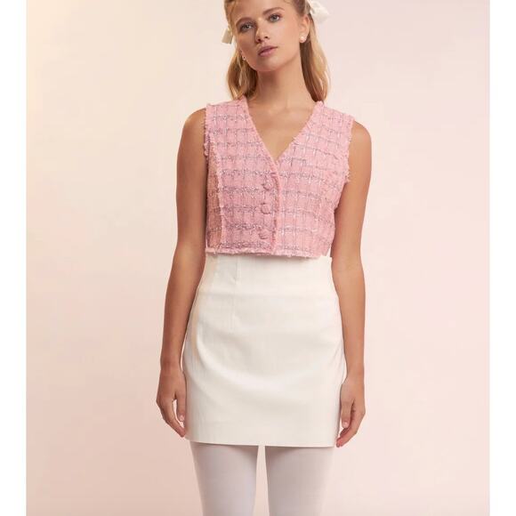English Factory Womens Pink Cropped Tweed Vest Size XS - Picture 2 of 8